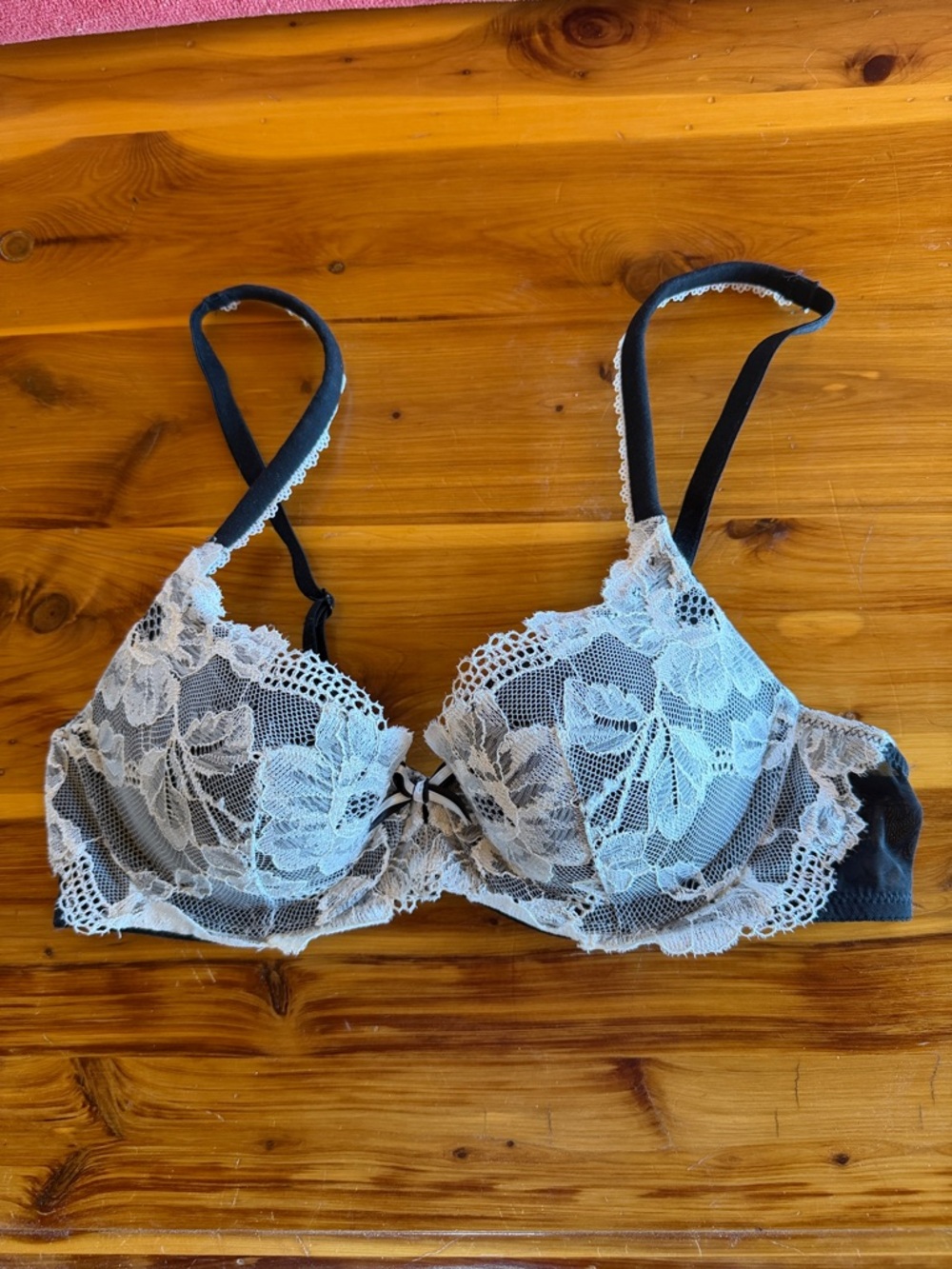Victoria's Secret Black Bra with White Lace Overlay